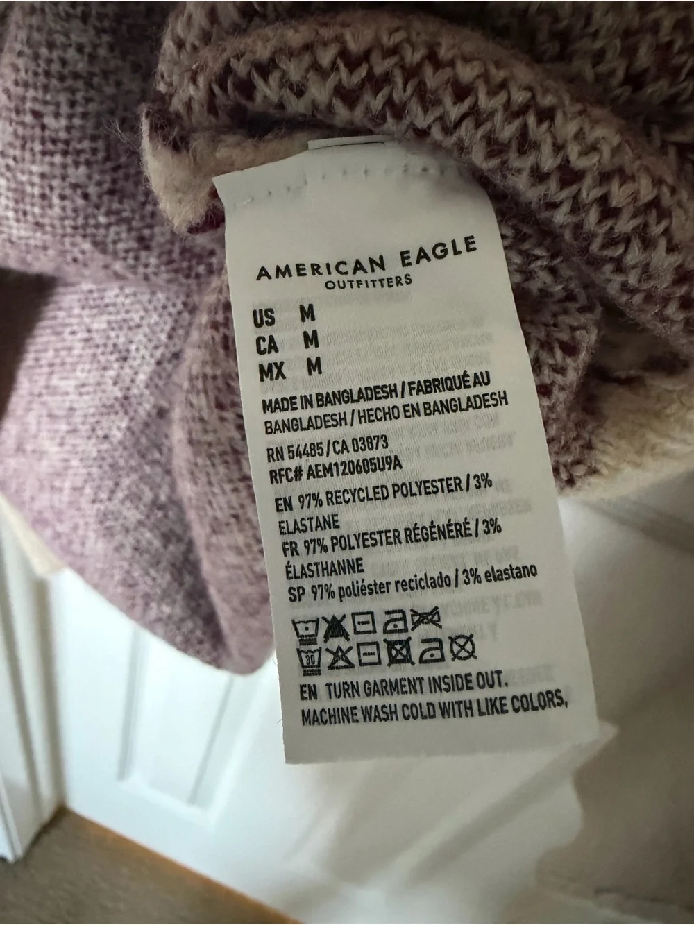 American Eagle Outfitters Beige Crewneck Sweater with Burgundy Logo